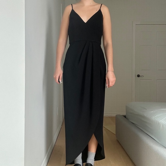 BLACK XSCAPE ASYMMETRICAL PROM DRESS - Picture 1 of 6